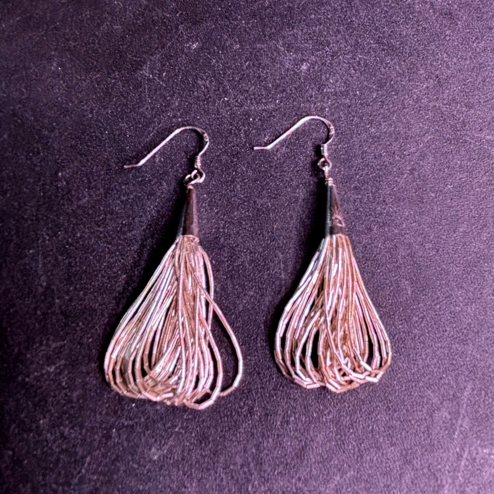 VTG Liquid Silver Tassel Dangle Earrings Sterling Silver 925 Southwestern SS1 - Picture 3 of 6
